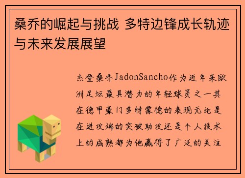 桑乔的崛起与挑战 多特边锋成长轨迹与未来发展展望 桑乔的崛起与挑战 多特边锋成长轨迹与未来发展展望